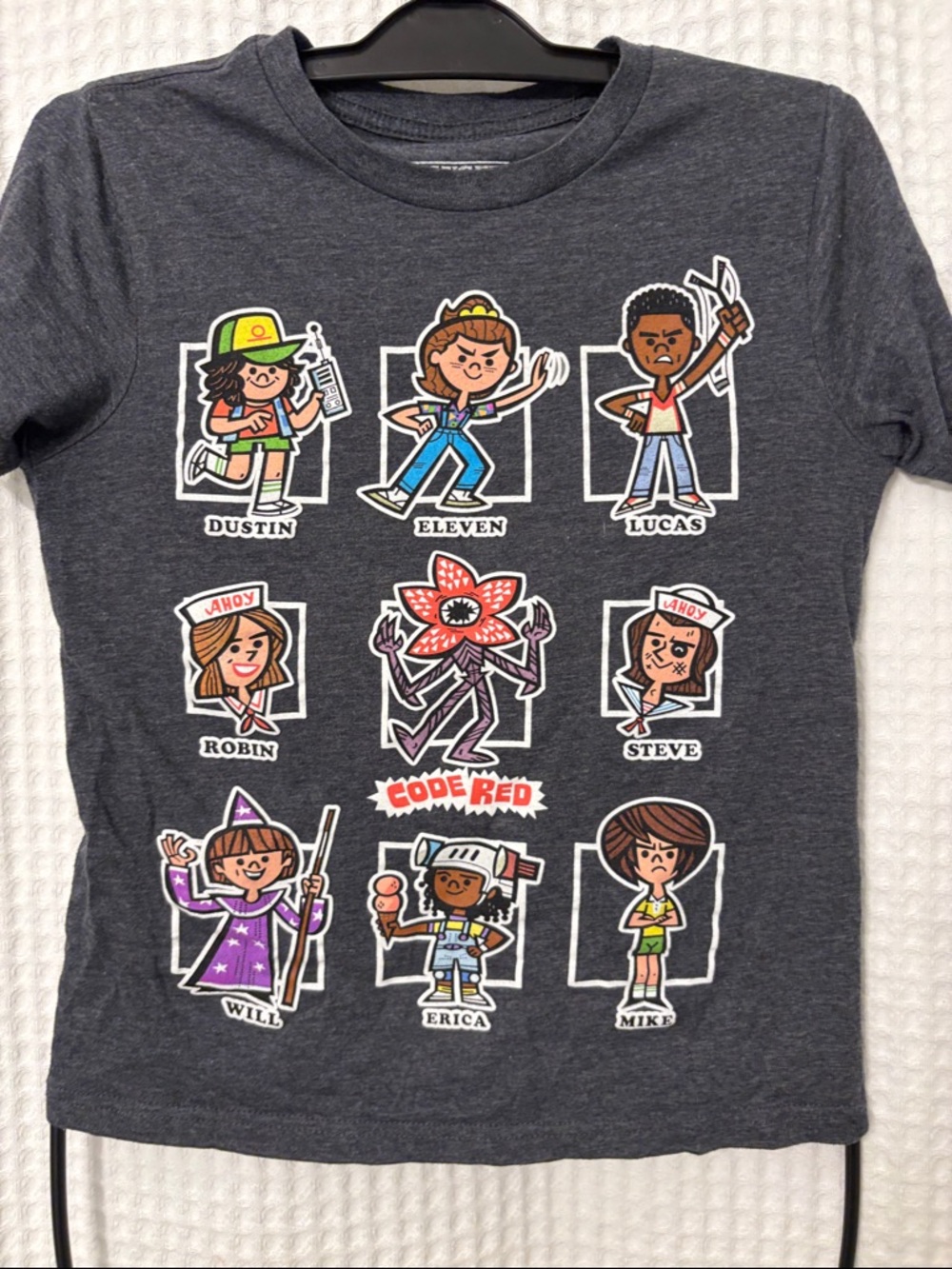 Stranger Things Charcoal Graphic Kids Short Sleeve Tee - Size MD